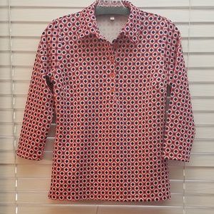 Talbots Petite Coral blue black and white button